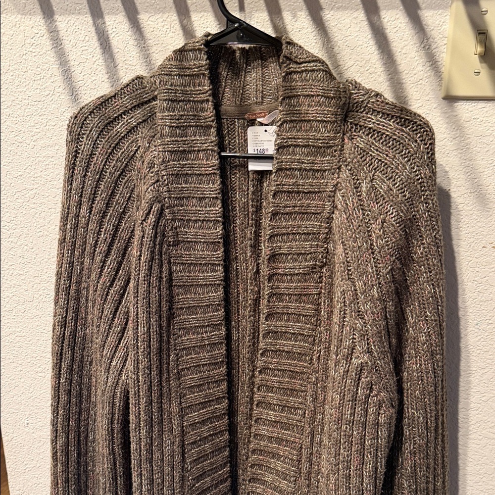Free People Ribbed Open-Front Cardigan Sweater - Brown Heather - Picture 2 of 5
